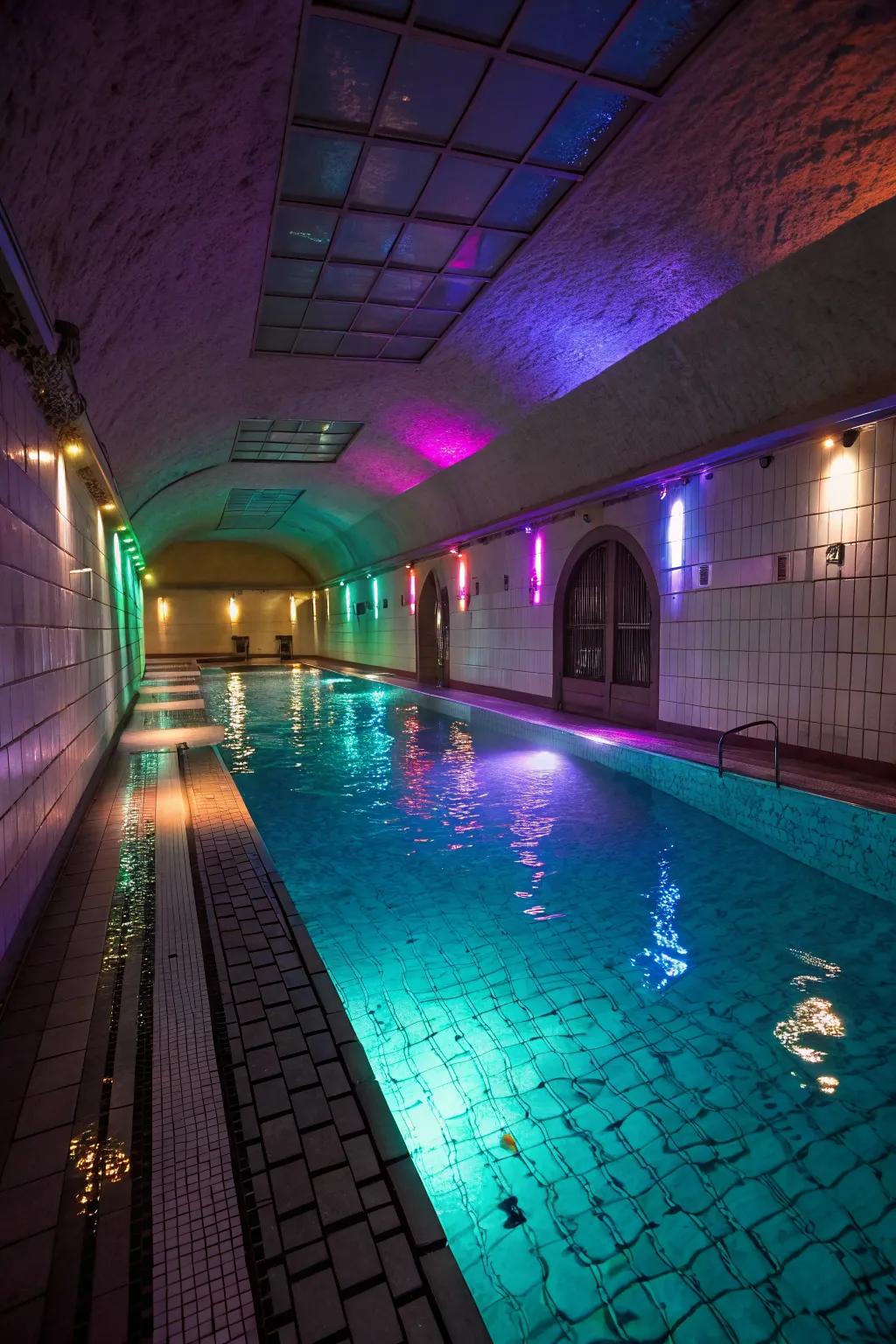 A pool that comes alive with dazzling color-changing lights.