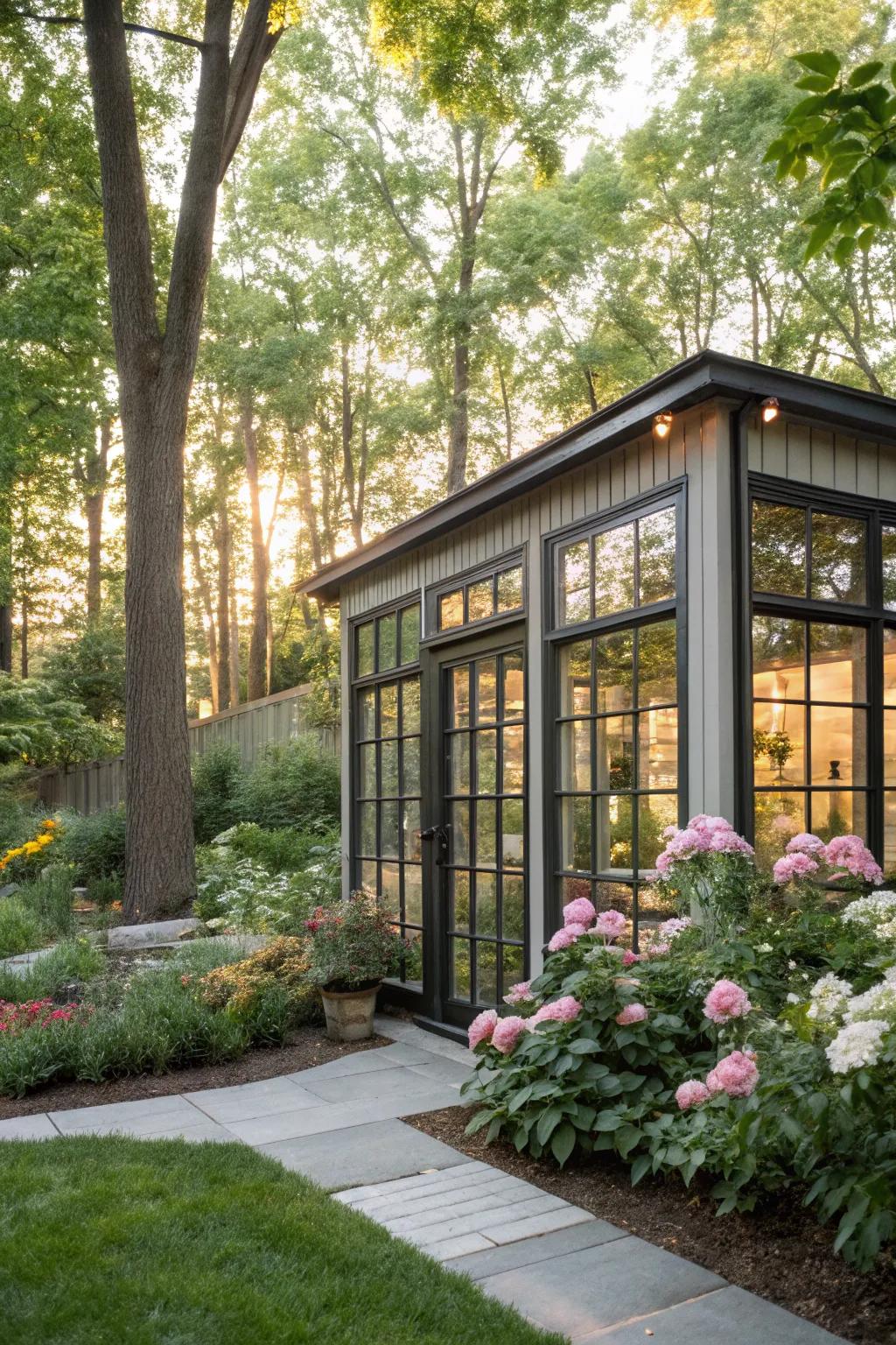 A garden studio provides a peaceful space for creativity and reflection.