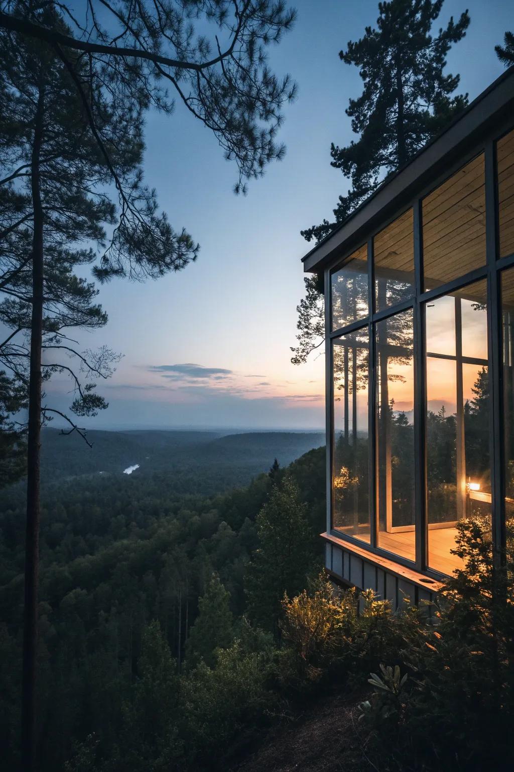 Glass cabins provide a seamless connection with the surrounding landscape.