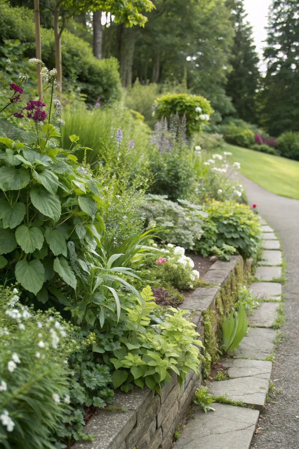 Layered planting offers a seamless and lush garden transition.