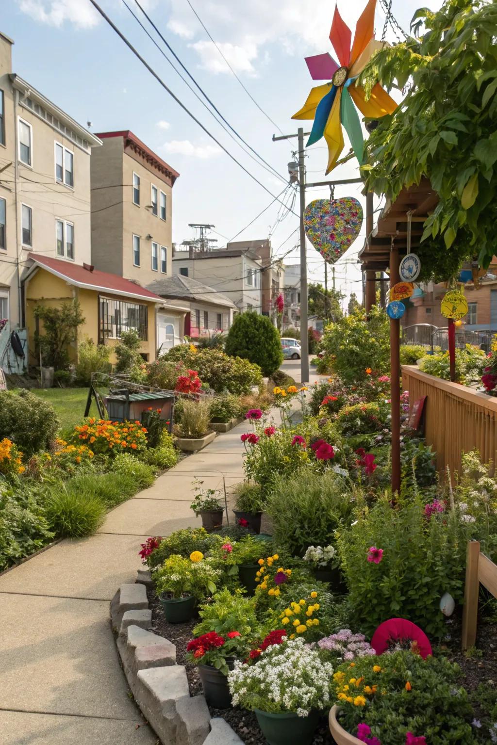 Bold colors bring energy and personality to this urban front yard.