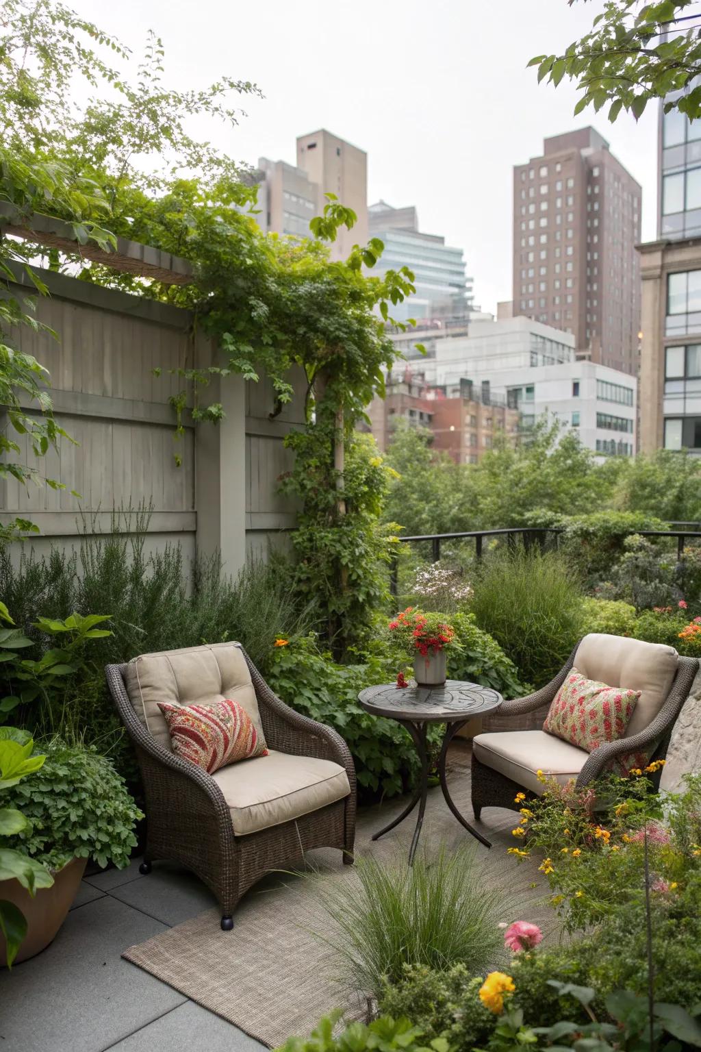 Relax in a cozy seating area amidst your plants.