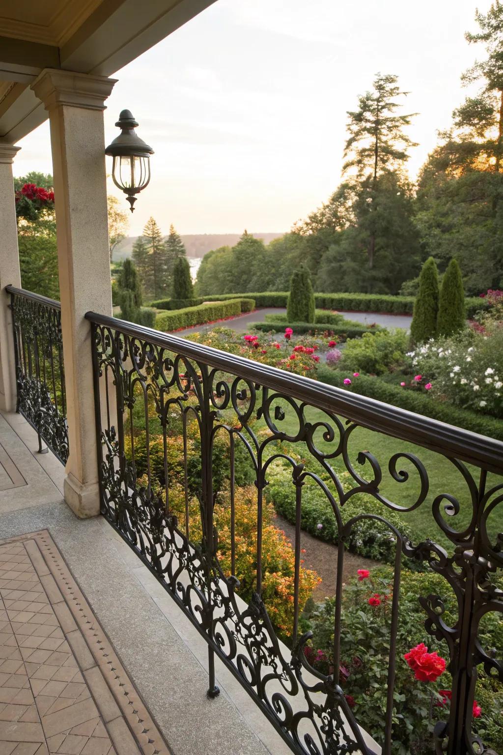 Wrought iron railings adding elegance to the deck.