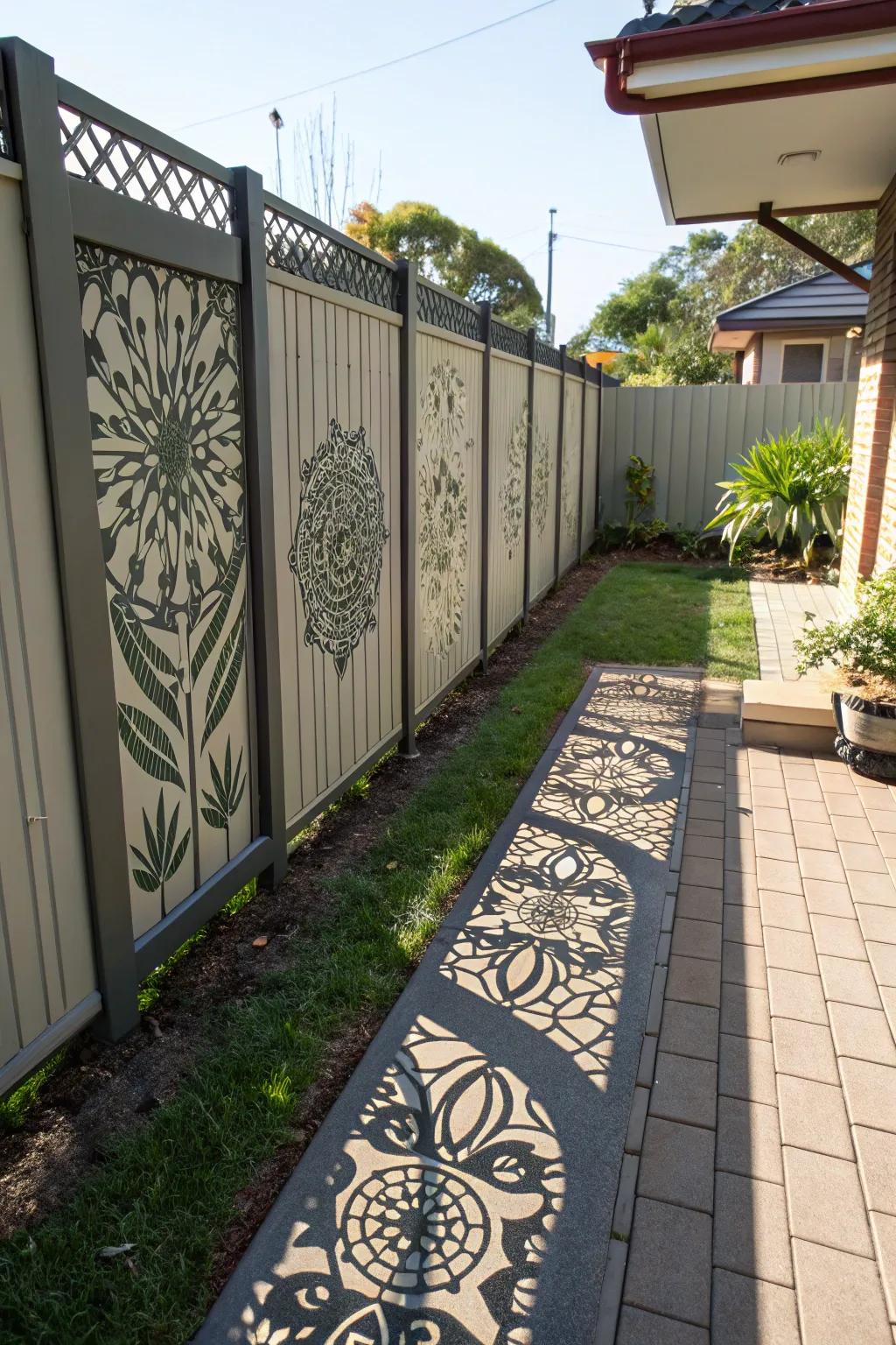 Artistic cutouts add a unique flair to garden fences.