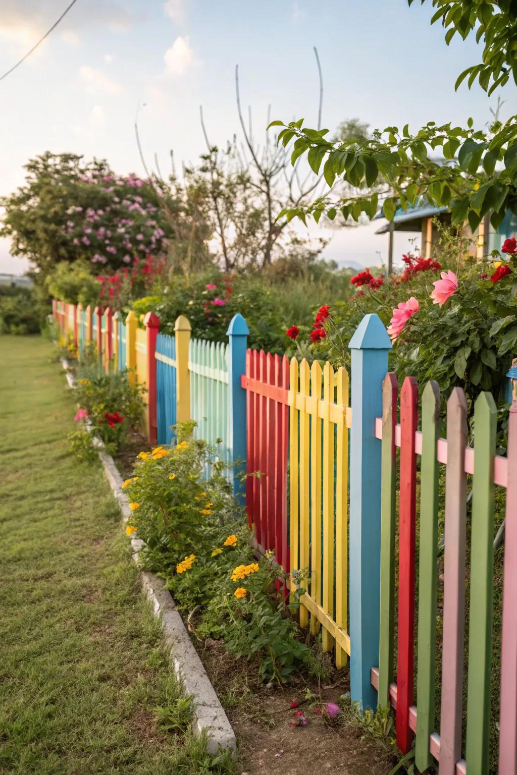 Painted picket fences bring a pop of color and charm.