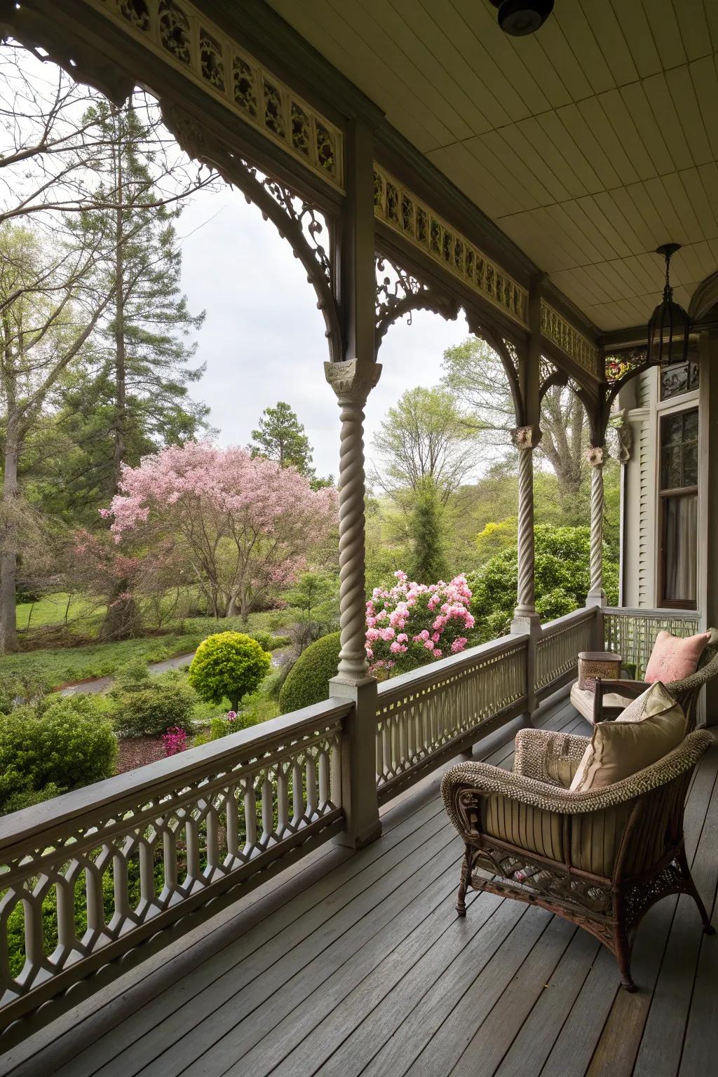 Victorian wrap-around porch offering seamless views of the garden.