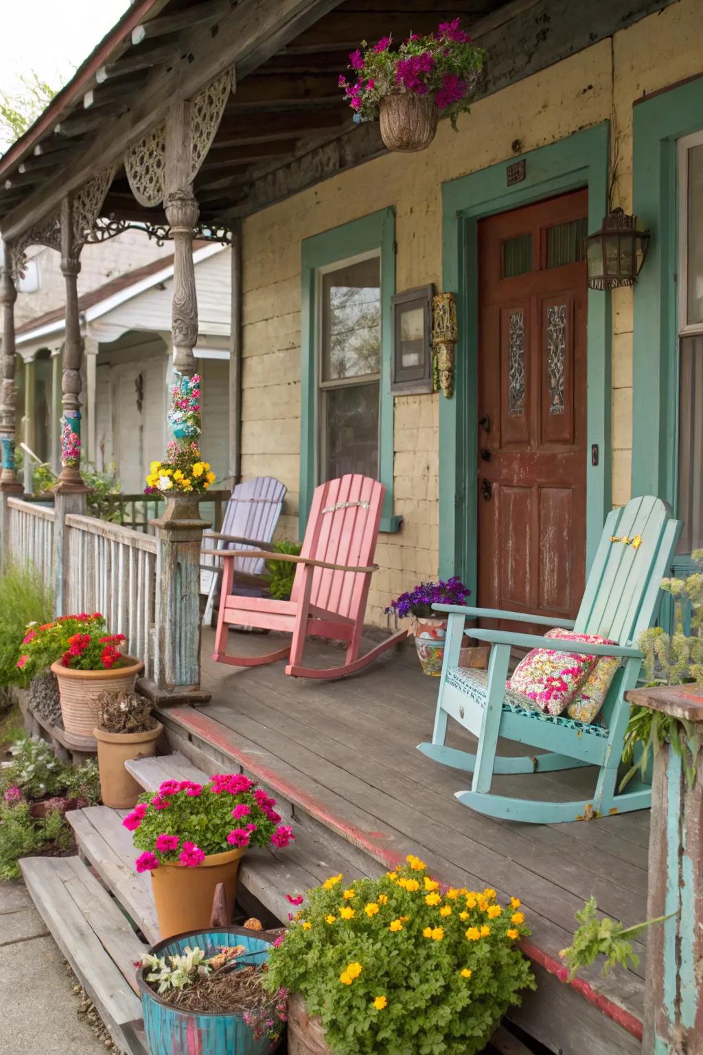Bright accents add a cheerful touch to your porch.