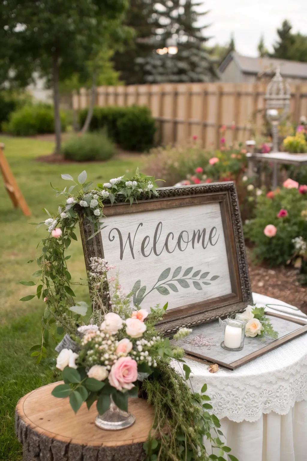 A charming welcome table makes a great first impression on guests.