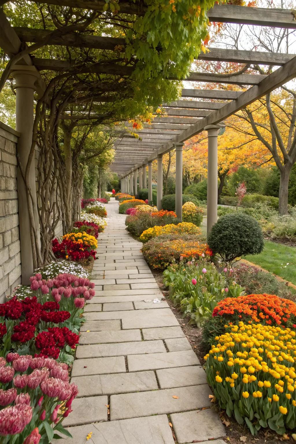 Seasonal color variation along garden path
