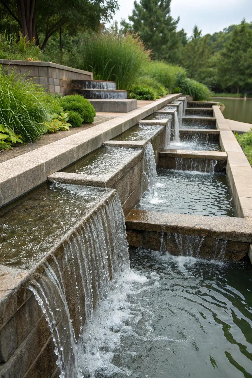 Tiered troughs creating a captivating waterfall effect.
