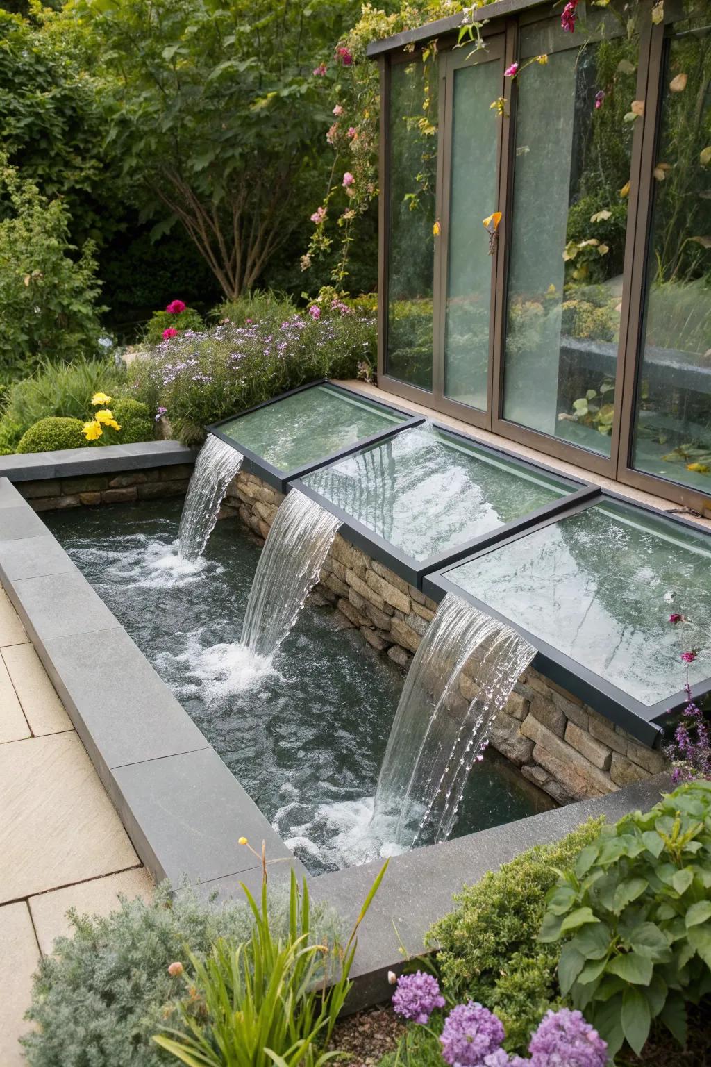 A unique spillway design using glass panels for a mesmerizing effect.