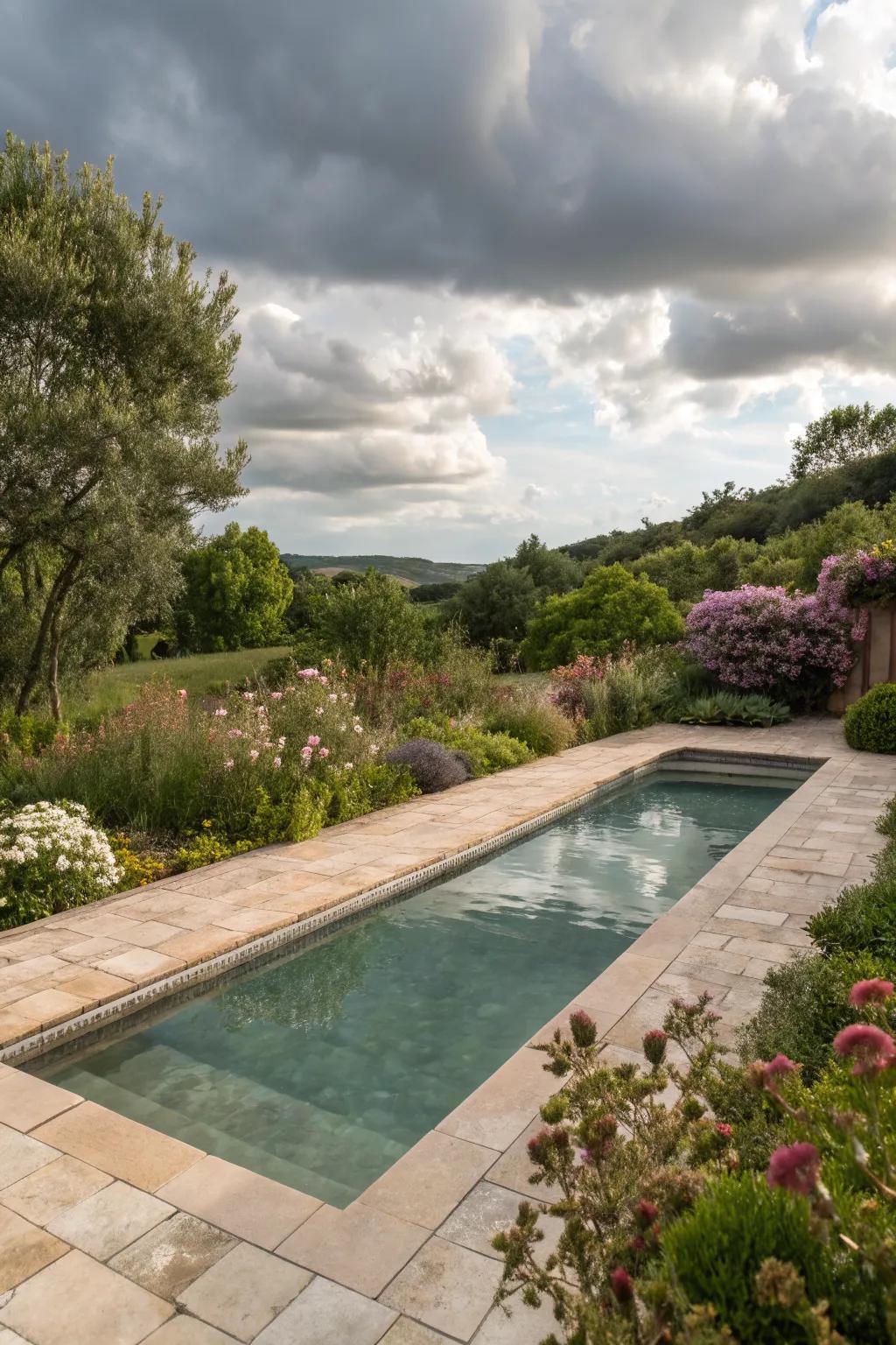 Earth tones offer a calming, natural vibe for your pool.
