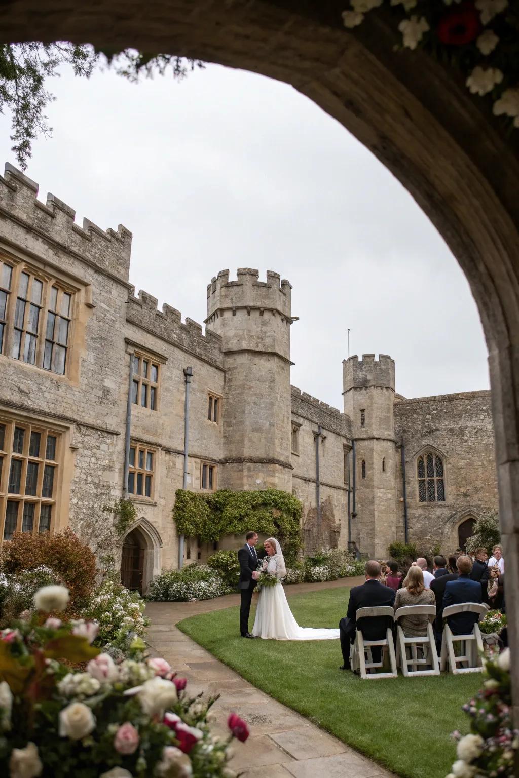 A castle grounds wedding with elegant historic architecture