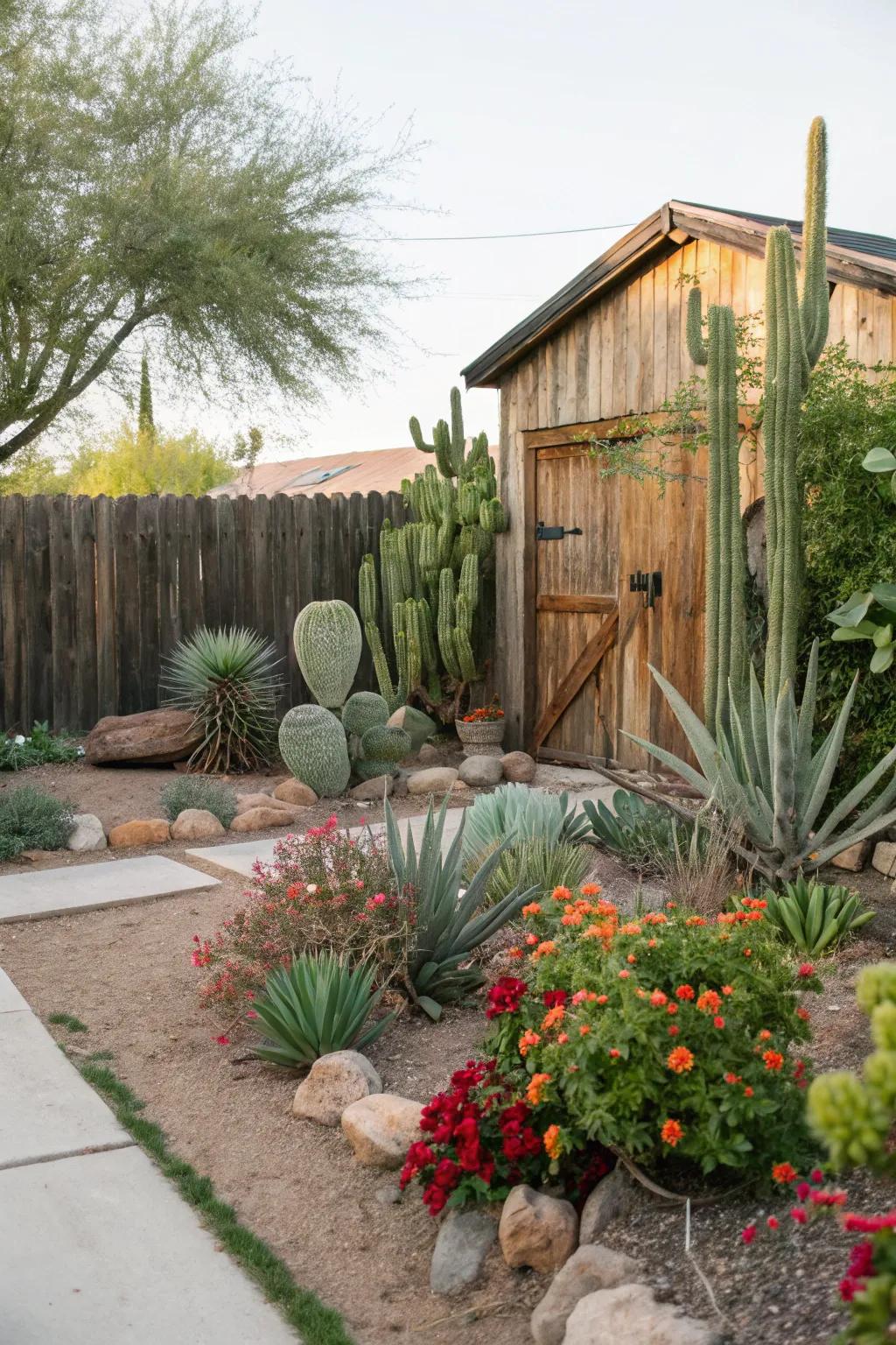 Desert flora meets greenery for a stunning visual effect.