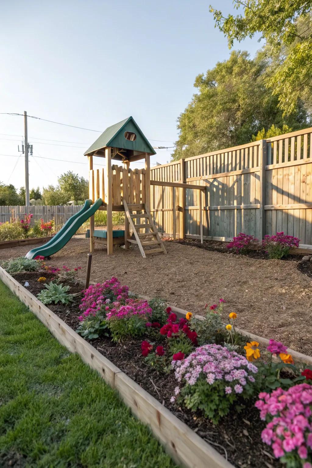 Natural soil provides a simple and organic base for a playset.