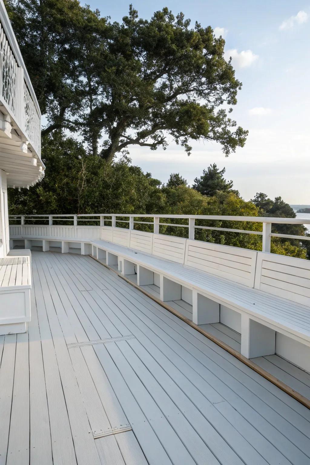 Built-in benches offer practical seating.