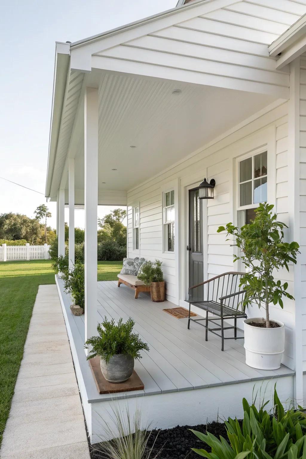 A minimalist approach creates a clean and uncluttered porch.