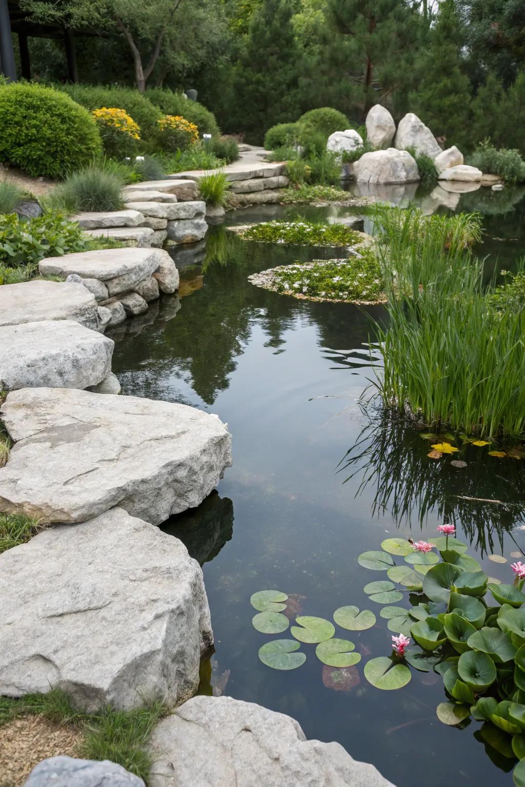 Enhance water features with marble rock borders.