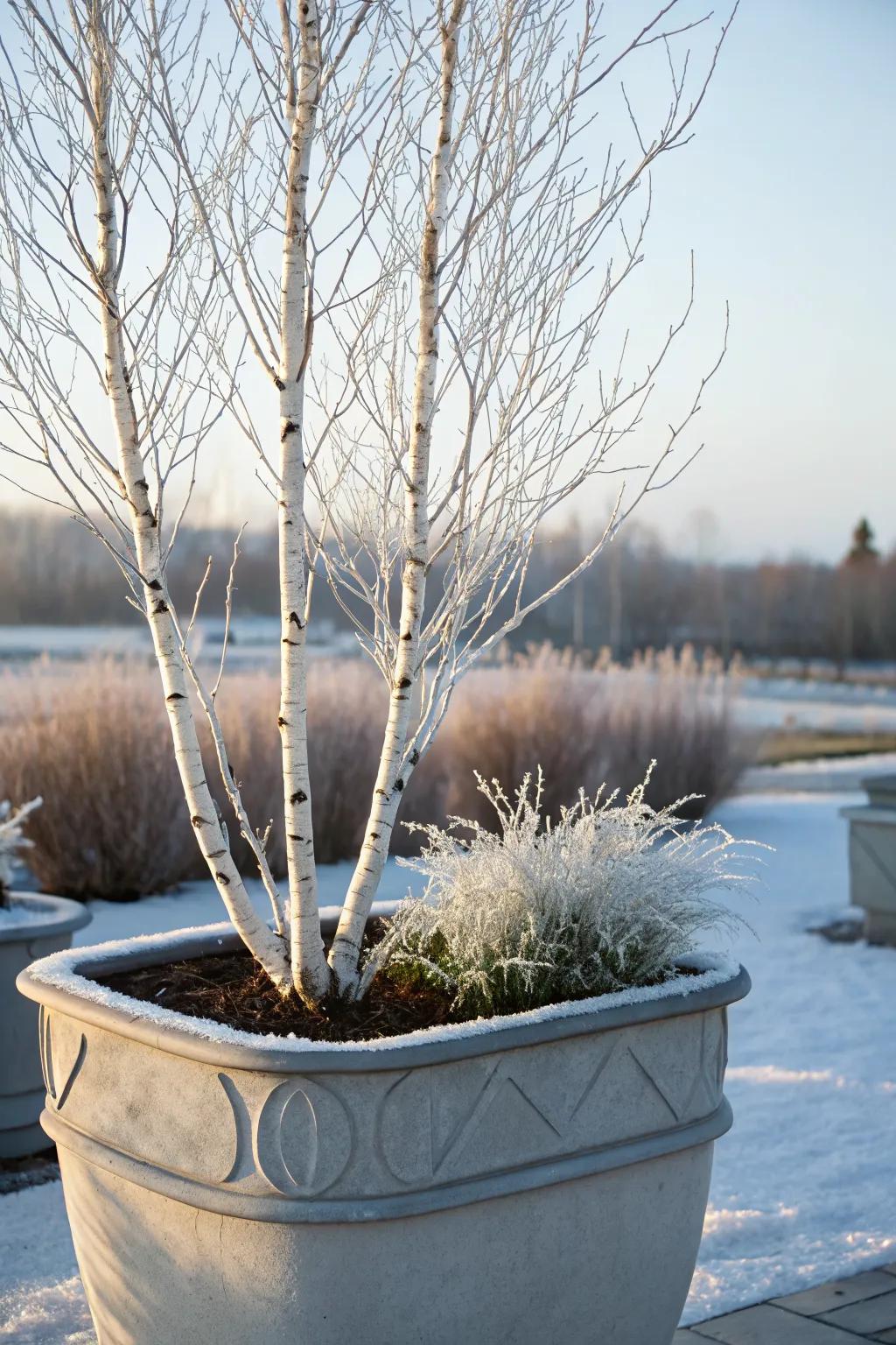 Birch branches add a natural and striking contrast