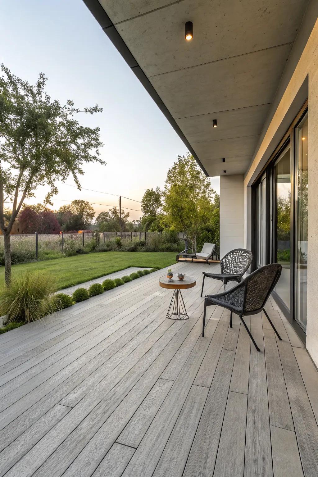 Concrete overlays offer a sleek, modern deck look.