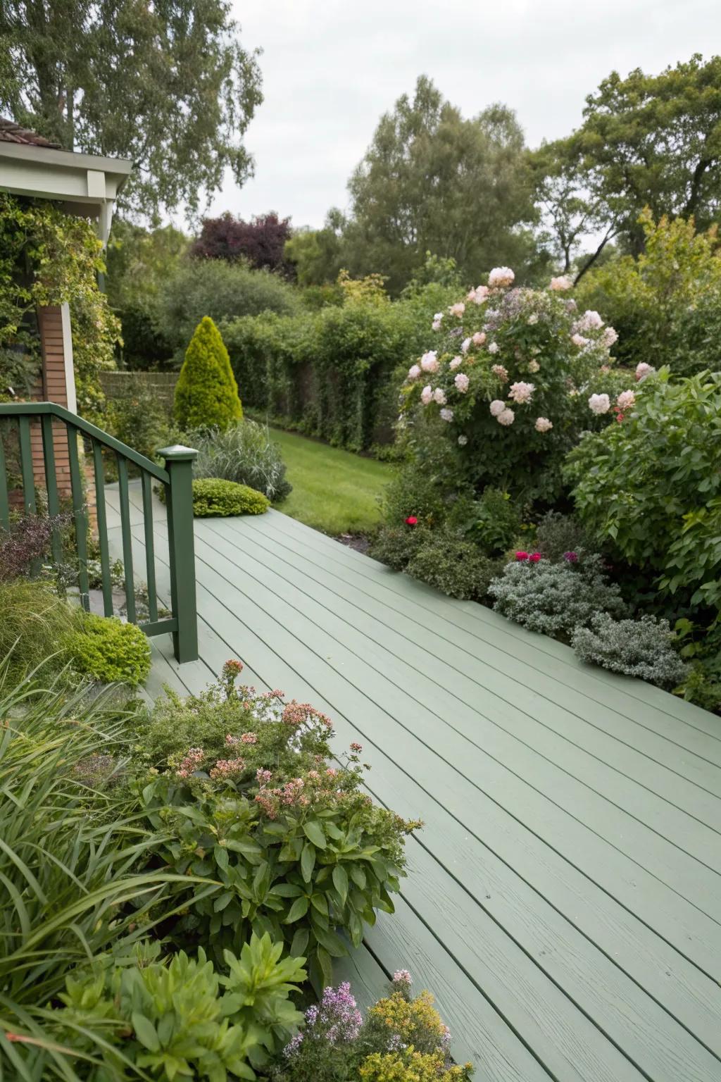 A serene sage green deck that offers a tranquil escape.