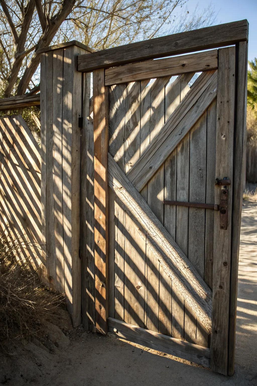 Diagonal slats add a dynamic touch to this gate.
