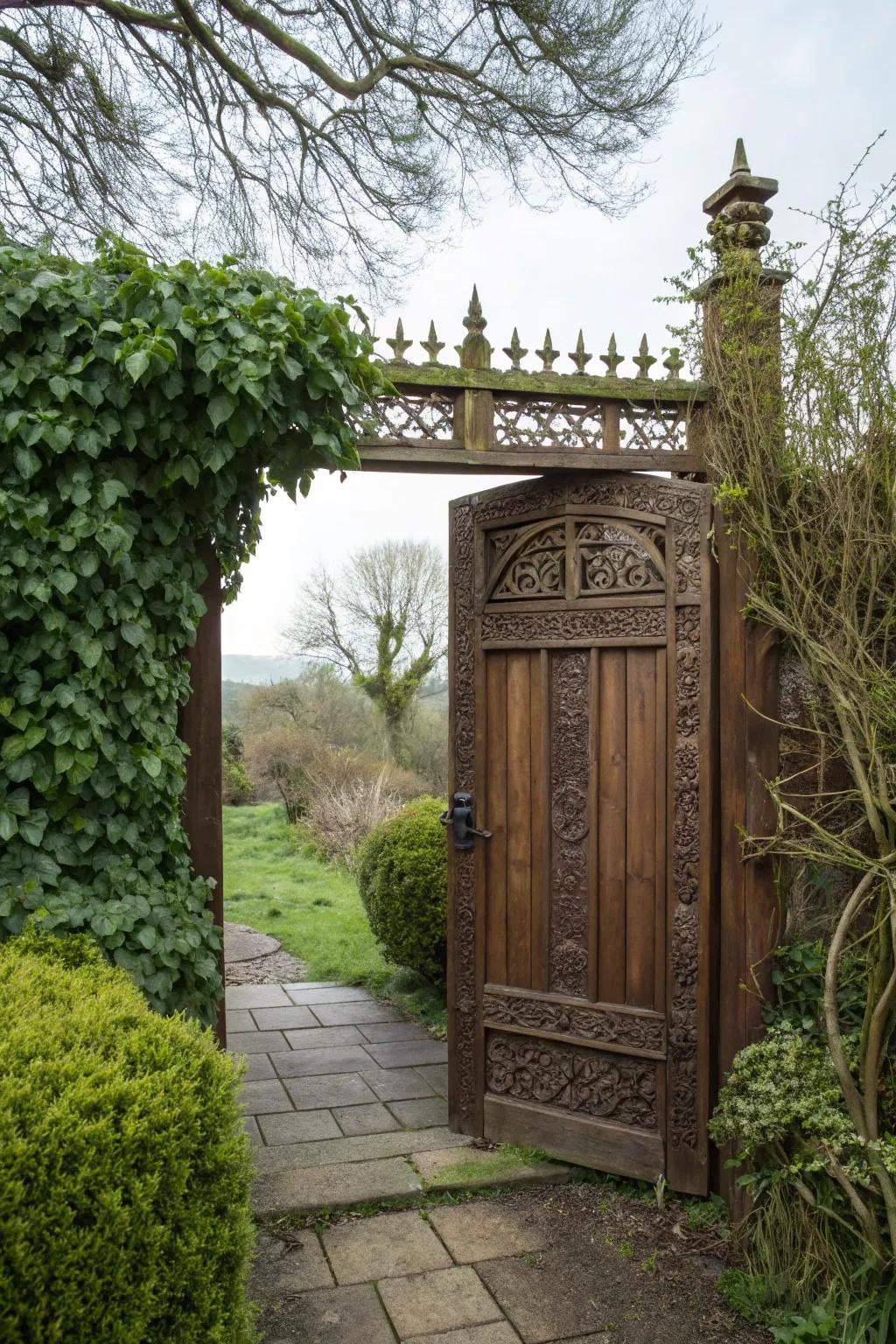 A solid wooden gate providing privacy and creating a personal sanctuary.