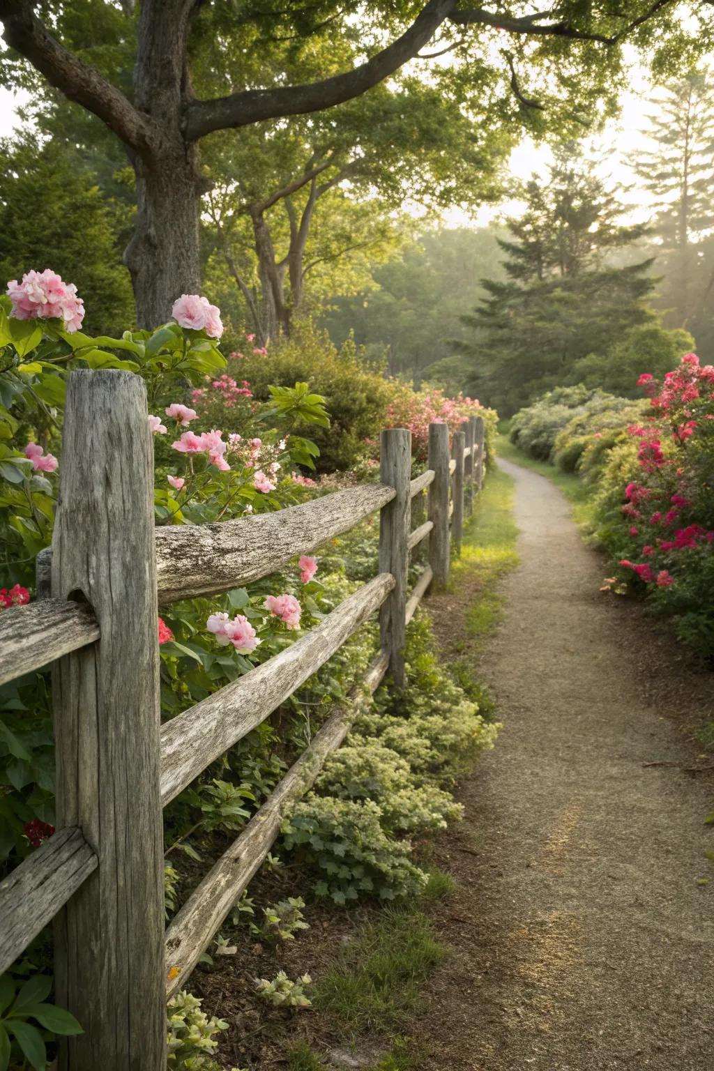 Cedar wood lends a rich, natural look to the garden fence.