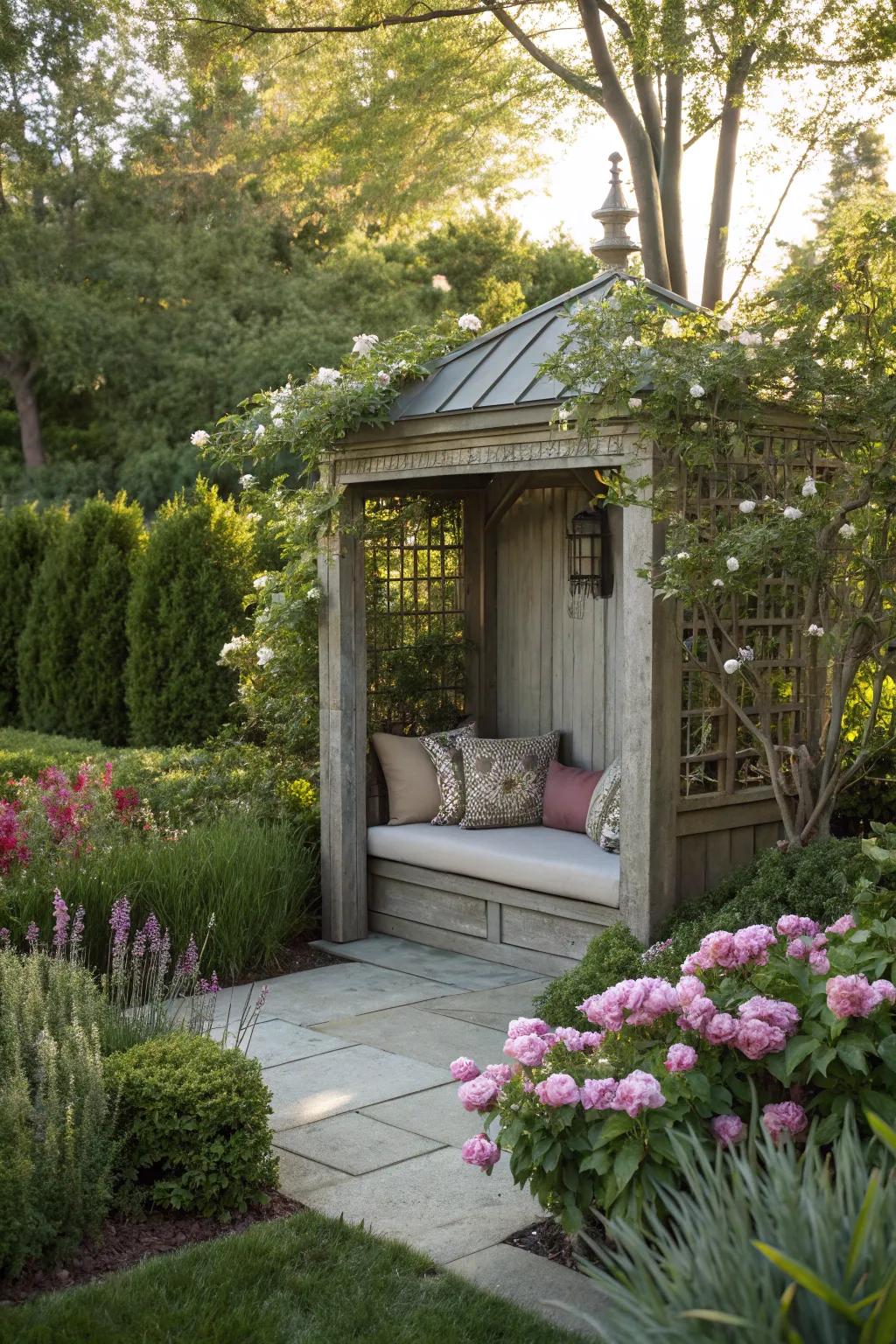 Find peace in a private meditation nook.