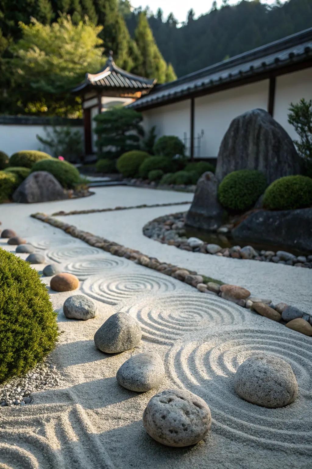 Miniature mountain ranges in a zen garden symbolize strength.
