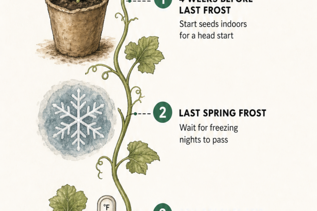 Timeline showing the spring planting schedule for pumpkins around the last frost date