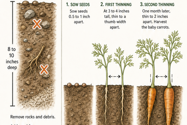 Timeline showing when to plant carrots in spring and fall for a continuous harvest.