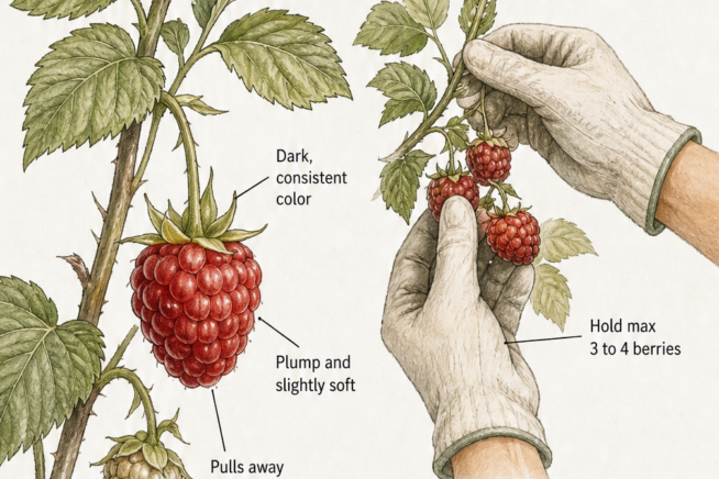 Illustration showing the harvest seasons for summer-bearing and everbearing raspberries with timelines