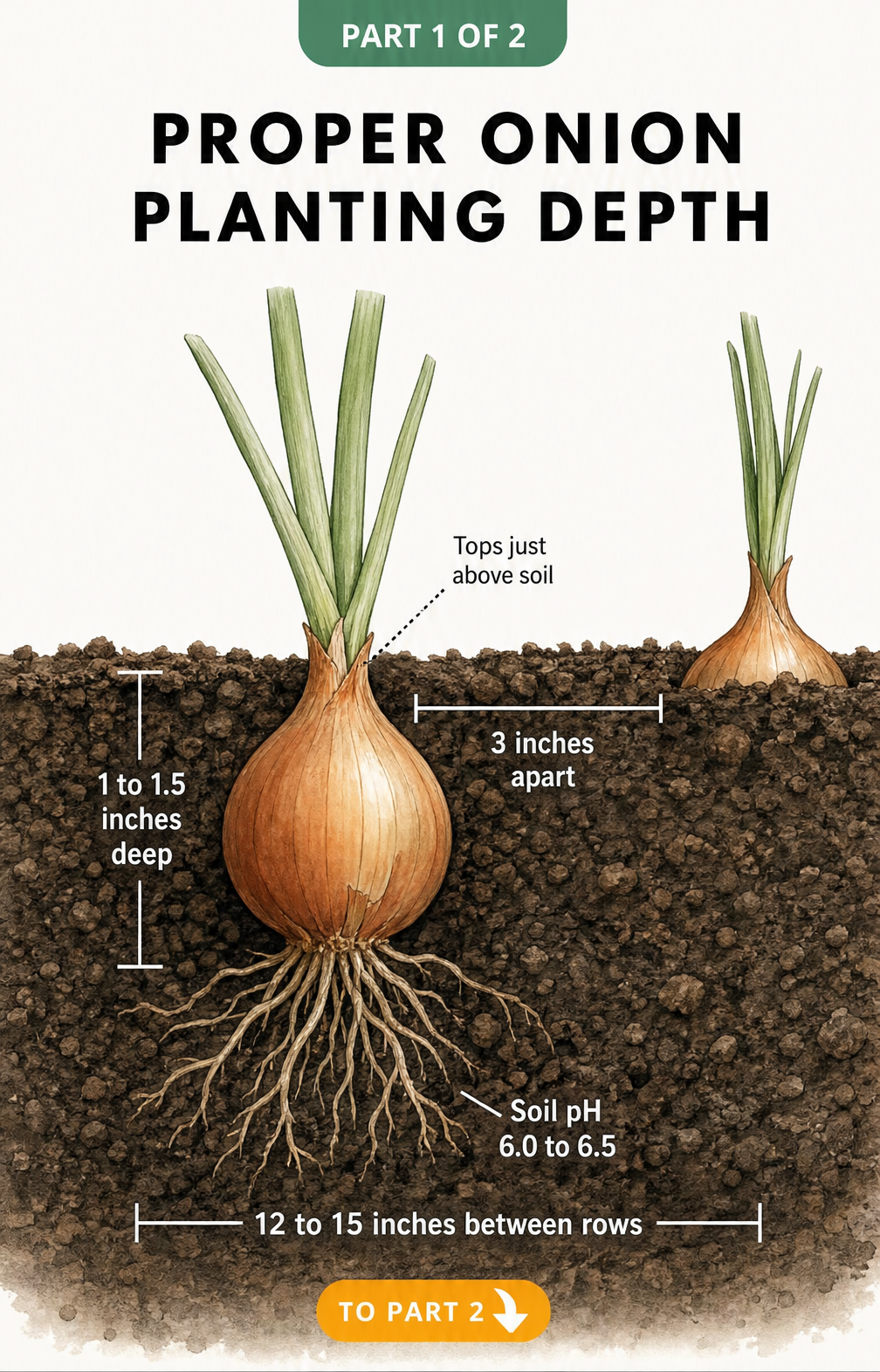 Botanical illustration showing three onion varieties categorized by US region, day length, and USDA zones.
