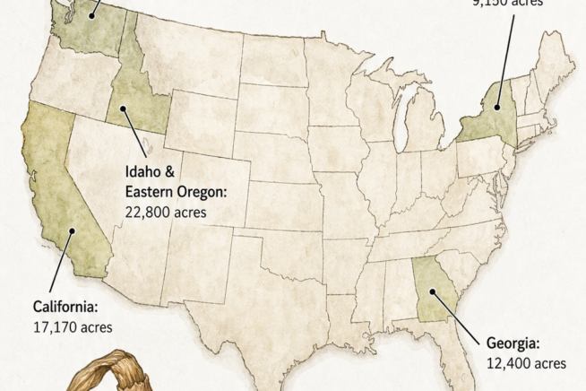 Illustrated map of the United States showing the top onion producing states including Washington, Idaho, California, Georgia, and New York.