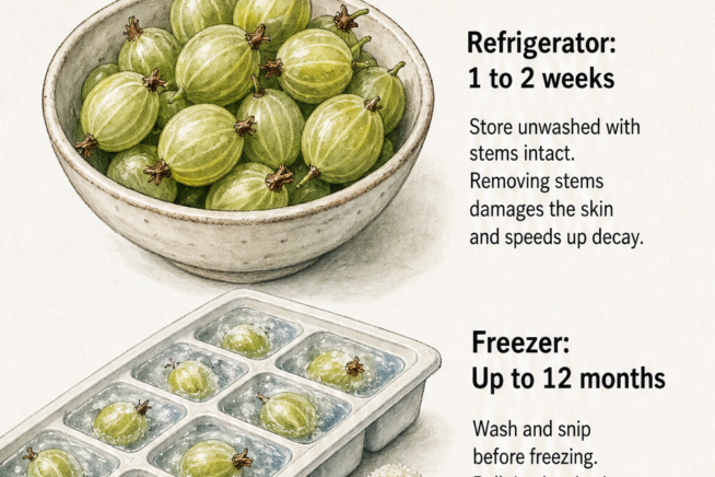 Comparison of storing gooseberries in the refrigerator versus freezing them in ice cube trays.