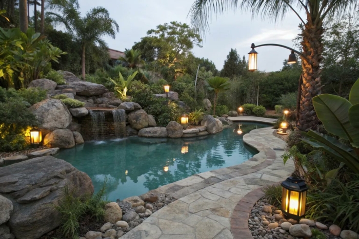 16+ Stunning Rock Landscaping Ideas Around Pools