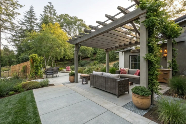 Concrete Patio with Pergola: Durable Outdoor Living Space
