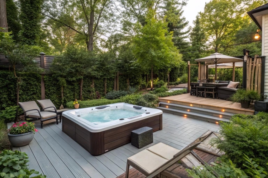 20+ Elegant Sunken Hot Tub Deck Design Ideas