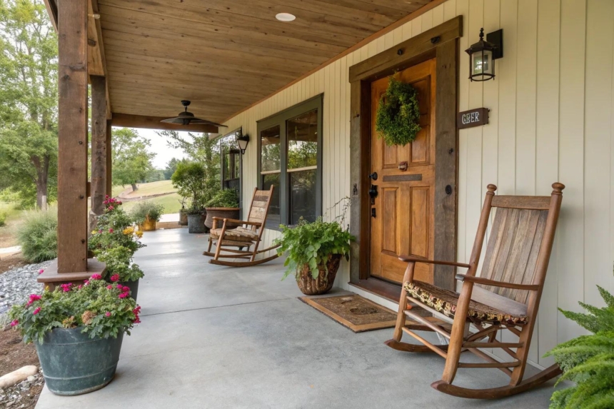 13+ Charming Farmhouse Concrete Porch Ideas