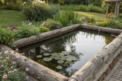 image18_raised-pond-ideas-for-small-gardens_rustic-log-borders